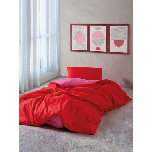 Bedding set - 1 duvet cover 220 x 240 cm + 2 pillowcases 60 x 60 cm - 100% cotton - Red