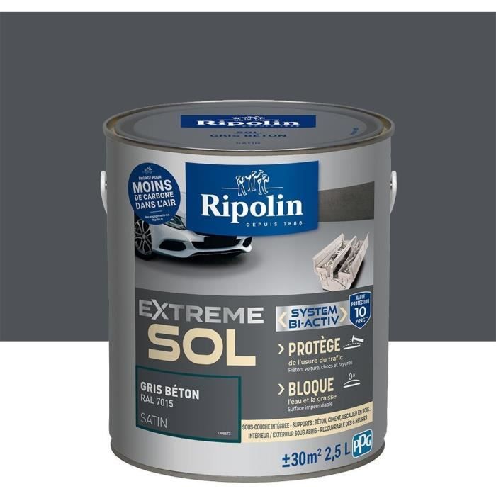 RIPOLIN Interior & Exterior Floor Paint - Concrete Gray Ral 7015 Satin, 2.5L