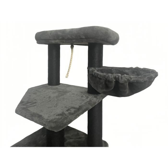 GUILY Dark gray cat tree - 50 x 50 x 141 cm - Dark gray - 2 platforms, 1 perch, 1 cabin, 1 ramp, 1 tunnel