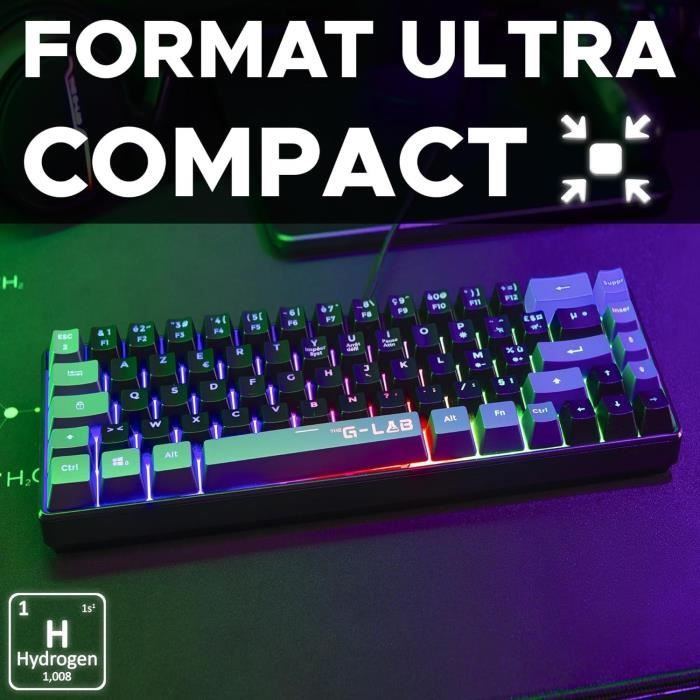 Gaming Keyboard - THE G-LAB - KEYZ-HYDRO-BKG/FR - 60% Membrane 2 colors Black + Gray keys