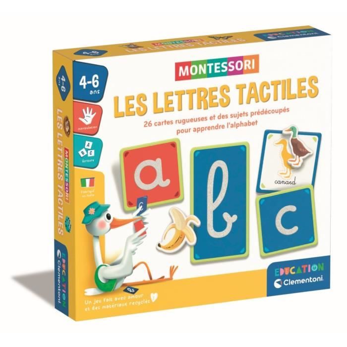 Montessori - Clementoni - Tactile letters - Educational game to learn the alphabet - 26 rough letter cards - Ages 3 and up