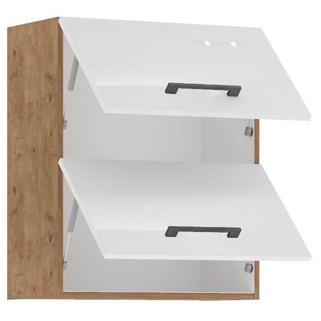 ROCK - Wall unit - Lancelot oak and glossy white melamine - 60 cm - 2 tilting doors