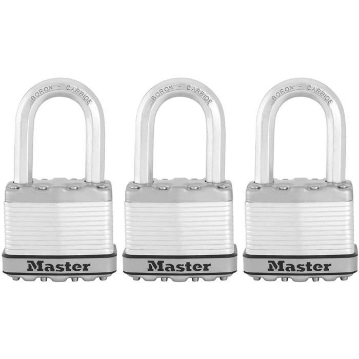 High Security Padlock - MASTER LOCK - M115EURTRILF - Keyed - Coated Laminated Steel - Exterior - Anti-rust - Shackle M - Pack of 3