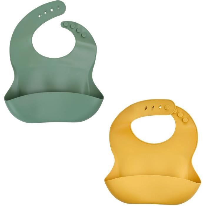 SET OF 2 SILICONE BIBS 1 CACTUS GREEN + 1 HONEY YELLOW