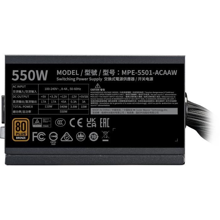 COOLER MASTER MWE Bronze 550W V2 - Power supply 550W - 230V (Certified 80 Plus Bronze 5 years warranty) Flat cables black