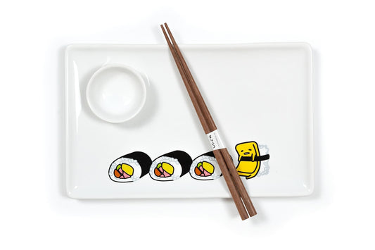 Gudetama Stoneware Sushi Set | Plate | Wasabi Dish | Chopsticks