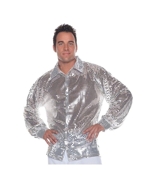 Silver Sequin 60's 70's Disco Dance Shirt Costume Adult XX-Large