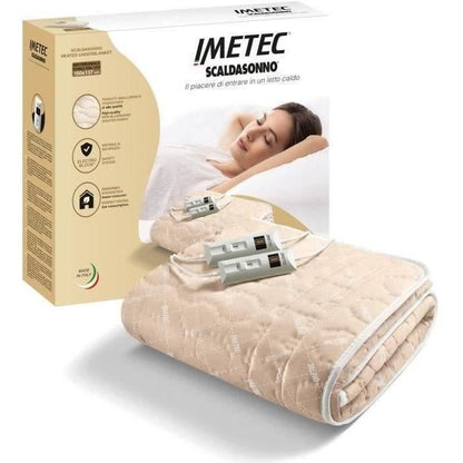 Heated Mattress Topper - Imetec - Bed Warmer for Double Bed 150 x 137 cm - 2 Controls with 2 Temperatures - Washable