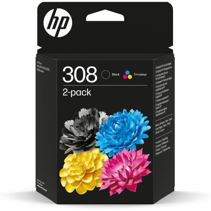 2-Pack Original HP 308 Black and Tri-Color Ink Cartridges (6L6S6UE) for HP Envy 6110, 6120, 6130, 6520, 6530