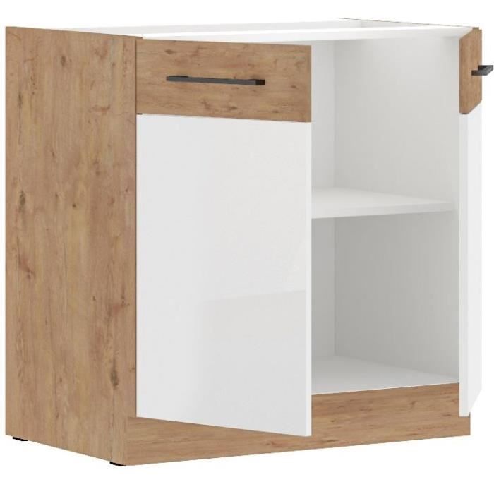 ROCK - Low cabinet - Lancelot oak and white melamine decor - 80 cm - 2 hinged doors - Worktop not included