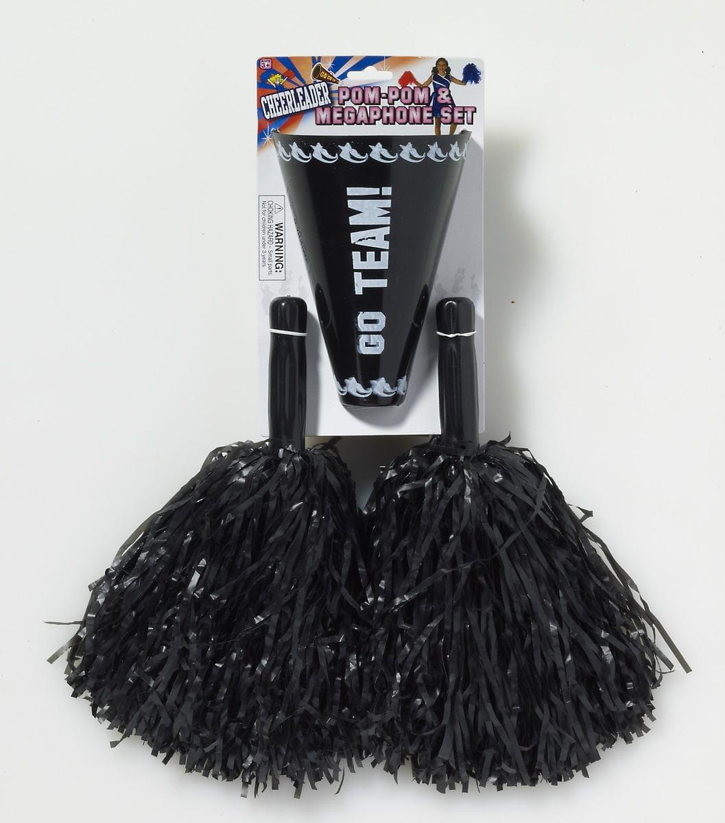 Cheerleader Pom Pom & Megaphone Costume Accessory Set: Black One Size