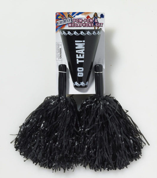 Cheerleader Pom Pom & Megaphone Costume Accessory Set: Black One Size