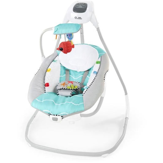BABY EINSTEIN Ocean Explorers Swing, lightweight and compact, 180° rotating seat, toys included, Curious Comfort model