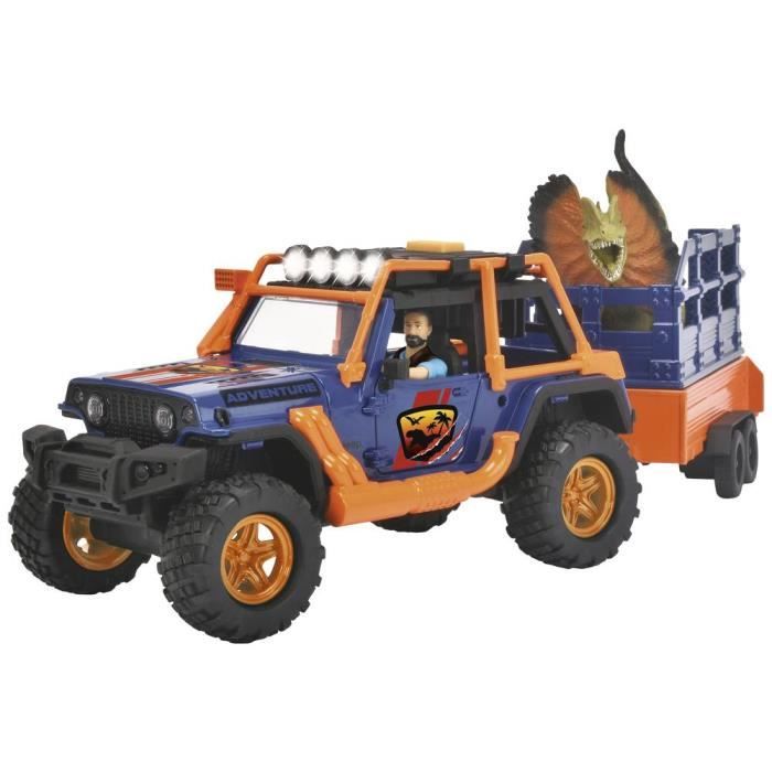 Dinosaur Commander - Dickie - 1 Jeep Wrangler with trailer + 1 action figure + 2 dinosaurs