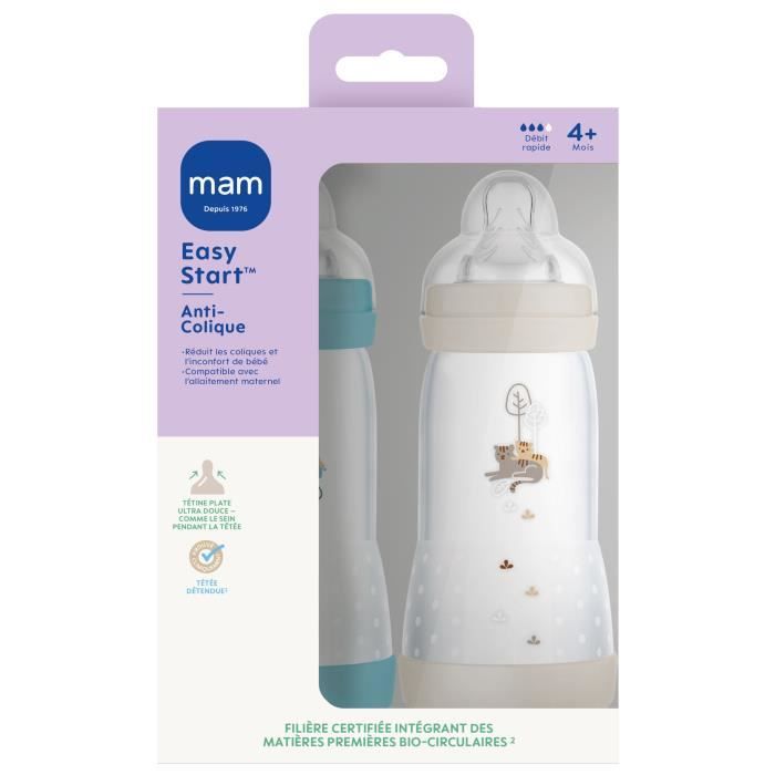 Set of 2 Baby Bottles - MAM - Easy Start - Anti-colic - 320 ml - Teat flow 3 - Ocean + Sand