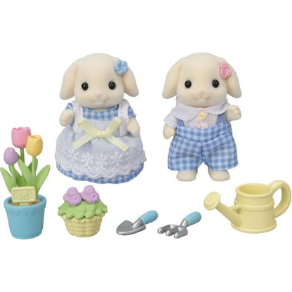 Doll - SYLVANIAN FAMILIES - Brother and Sister Rabbit Aries - Gardening - Articulated - Multicolor