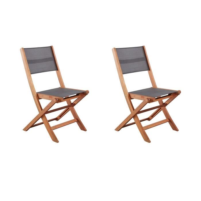 Set of 2 FSC and textilene acacia wood chairs - Gray