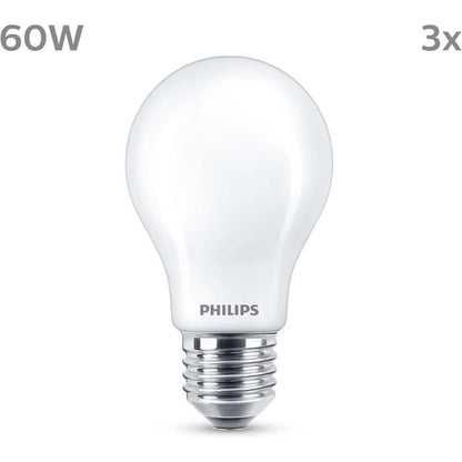 LED Bulb - PHILIPS - Classic - 60 W - A60 E27 - Warm White - Non-Dimmable x 3