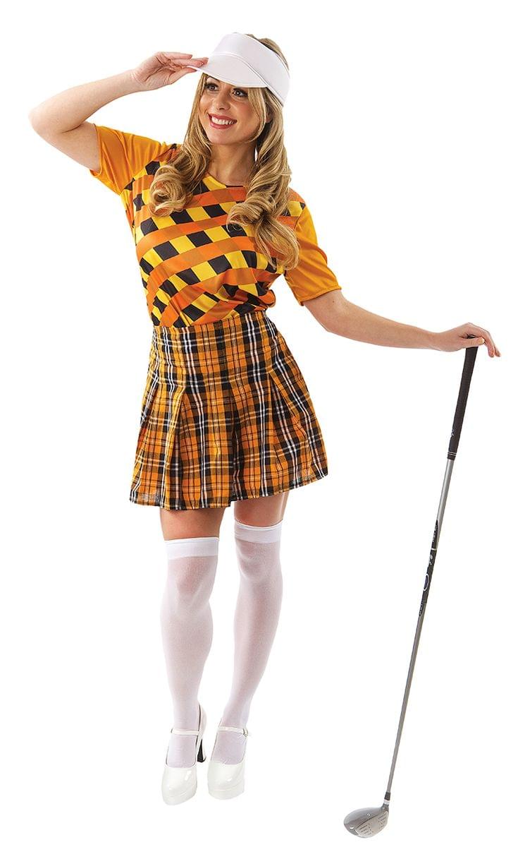Female Golfer Costume - Orange & Black - Small