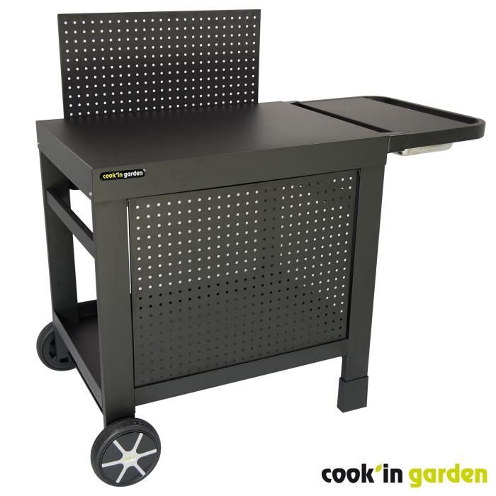 COOK'IN GARDEN REVA 110 PREMIUM serving trolley - 100% metal - Work surface (L.108 x W.55 cm) - 1 low shelf, 1 skirt, 1 splashback