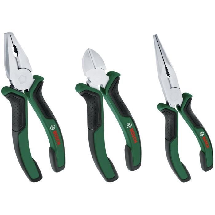 Bosch Home and Garden - Set of 3 pliers (universal, long nose, diagonal cutting, durable, ergonomic)