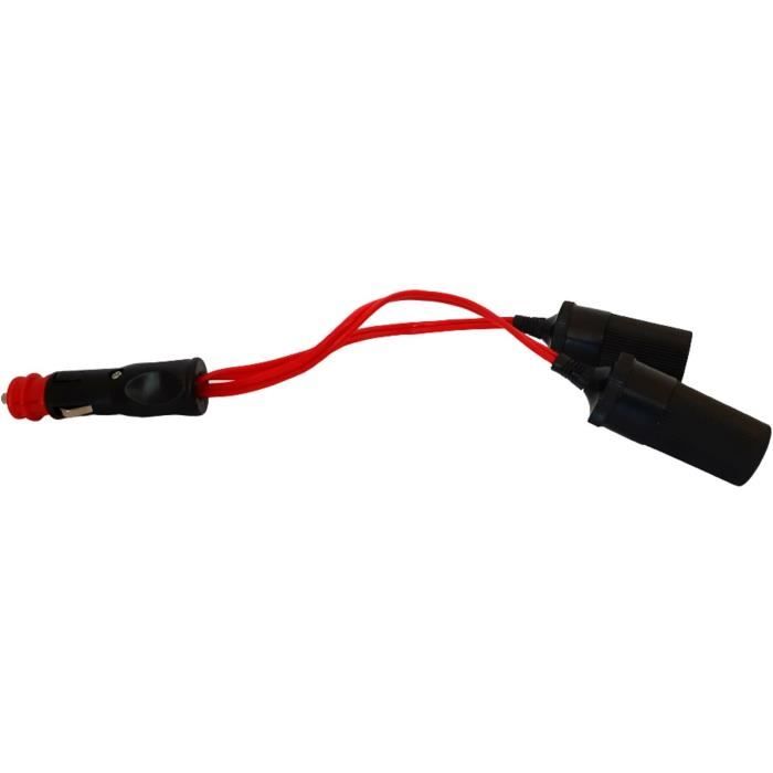 Double cigarette lighter socket 12/24V - HTC EQUIPEMENT - With 10A universal socket and 20cm red cable