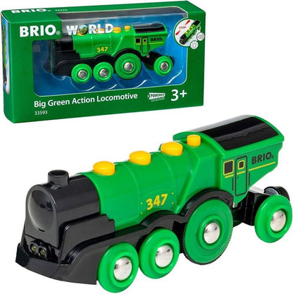 BRIO World - 33593 - Powerful Green Locomotive With Batteries - Wooden Toy
