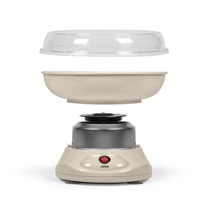 Cotton candy machine - LIVOO - DOM468C - 450W - Removable bowl and lid - Measuring spoon and 10 bamboo sticks included
