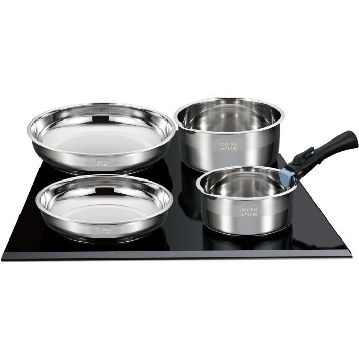 ARTHUR MARTIN AM5538 - 8-piece stainless steel cookware set: 3 pans, 3 saucepans, 2 handles - All hobs including induction