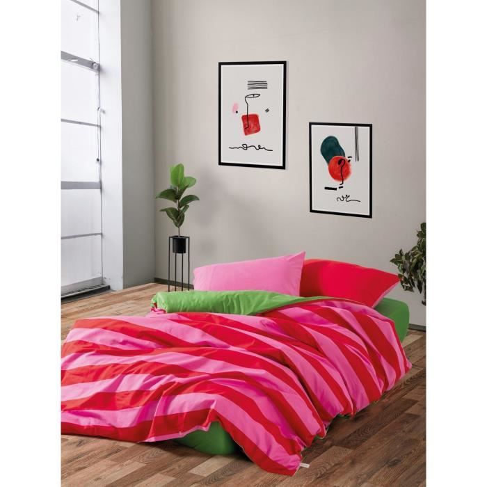 Bedding set - 1 duvet cover 220 x 240 cm + 2 pillowcases 60 x 60 cm - 100% cotton - Pink