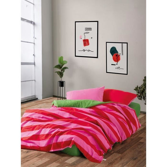 Bedding set - 1 duvet cover 220 x 240 cm + 2 pillowcases 60 x 60 cm - 100% cotton - Pink