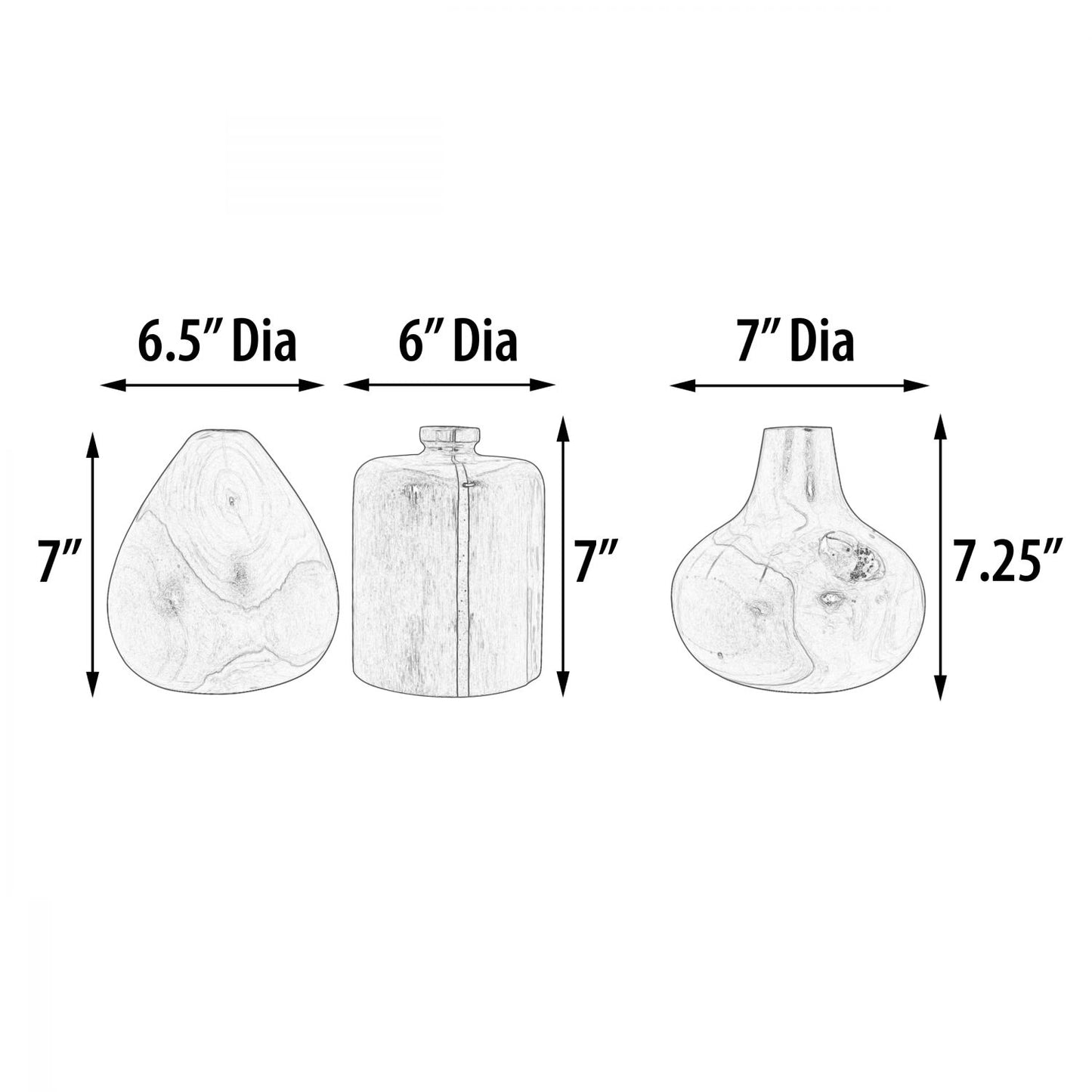 Teak Wood Mini Vases Set of 3