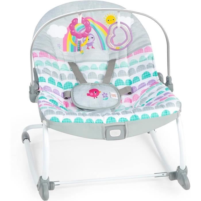 BRIGHT STARTS Rosy Rainbow evolving rocker, soothing vibrations, 2 recline positions, up to 36 months