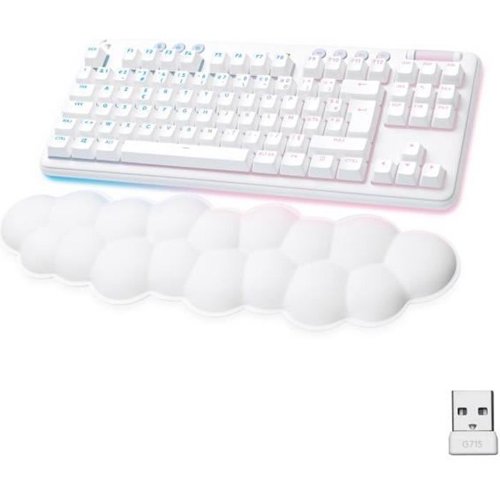 Logitech G - Gaming Keyboard - G715 Linear Wireless Mechanical (GX Red) with Wrist Rest - White Mist