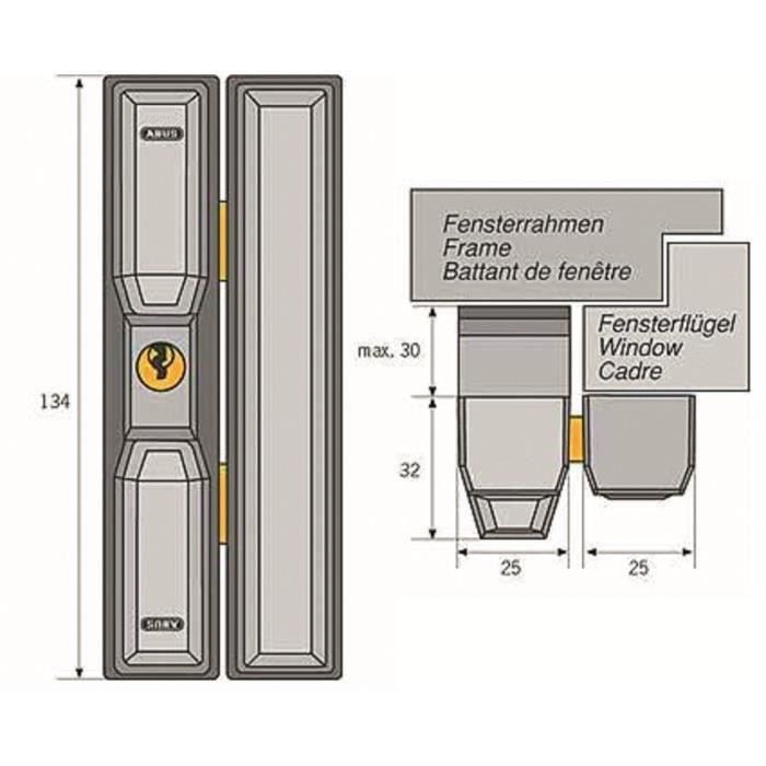Lock - ABUS - FTS3002 S KA AL0125 - Security for aluminum, wood, plastic windows - Key required only for opening