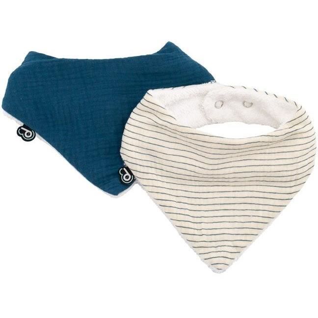 Pack of 2 bandana bibs - DOMIVA - TU - Muslin - Indigo stripes