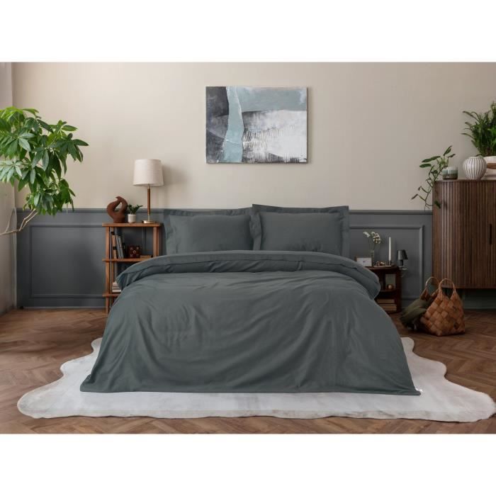Bedding set - 1 duvet cover 220 x 240 cm + 2 pillowcases 60 x 60 cm - 100% cotton satin - Anthracite