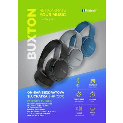 Wireless On-Ear Headphones - Buxton - BHP 7300 BLUE
