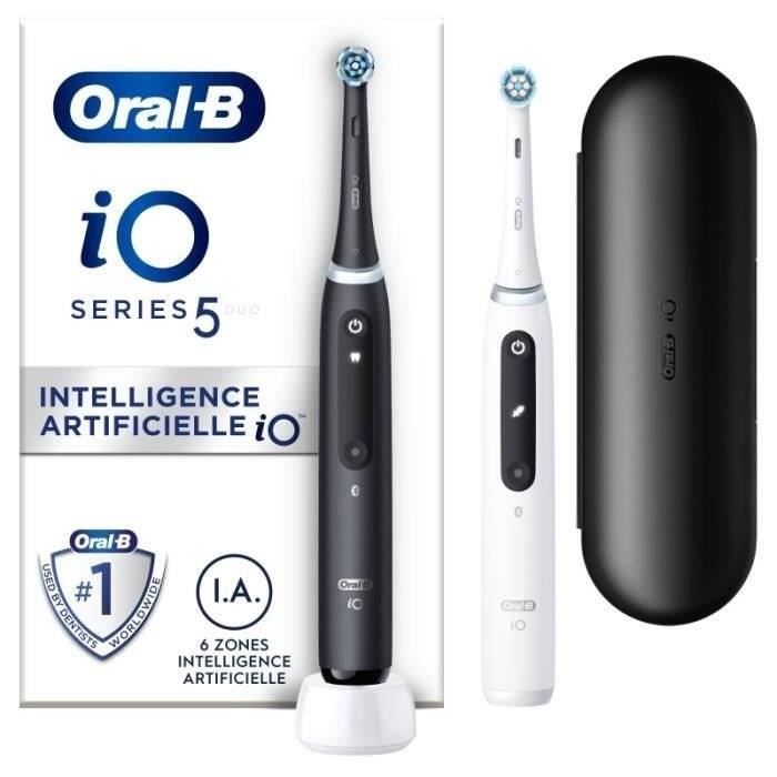 Oral-B iO 5 Pack of 2, Black and White Electric Toothbrushes, 2 Brush Heads