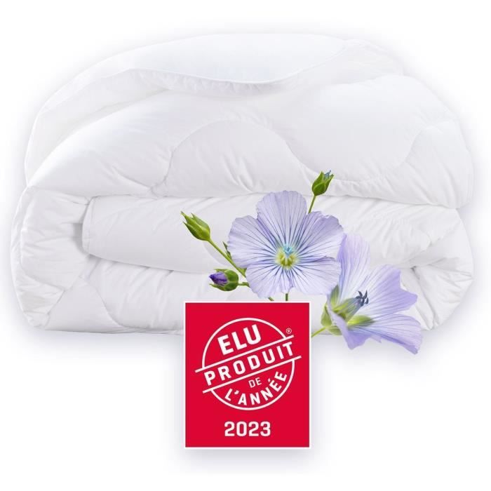 Duvet 240x260 cm DODO CHAMPS DE LIN - Warm - 450G/m² - Duvet for 2 people - Soft and Warm - Anti-mite Antibacterial - White