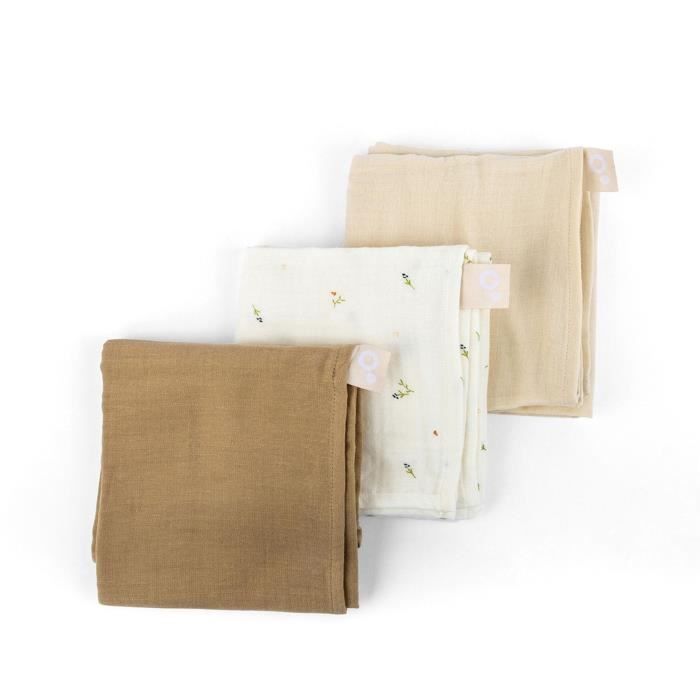 Pack of 3 swaddles - DOOMOO - Organic cotton gauze - Oeko-Tex certified - Beige