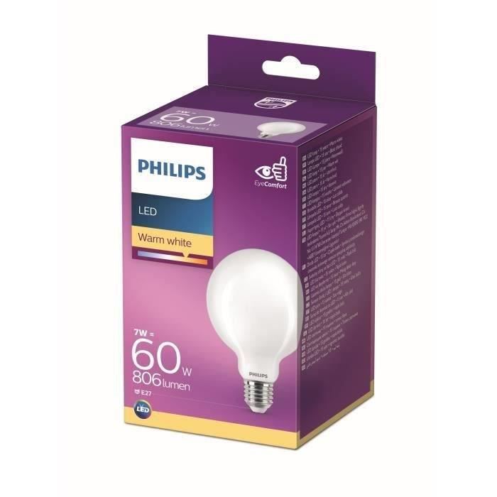 Philips LED Equivalent 60W E27 Warm Warm Non -Dimmable, Glass
