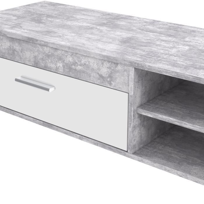 Pilvi TV cabinet - White and light concrete - Contemporary - L 120 x D 42.1 x H 31.8 cm