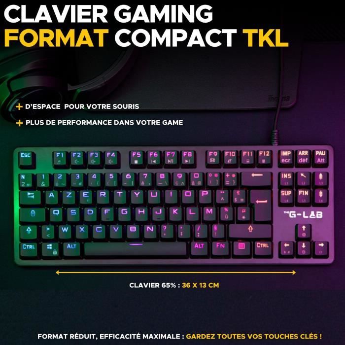 Gaming Keyboard - The G-Lab - KEYZ PLATI. TKL - TKL Format - Mechanical (Red Switch) - Low Profile - RGB - Black
