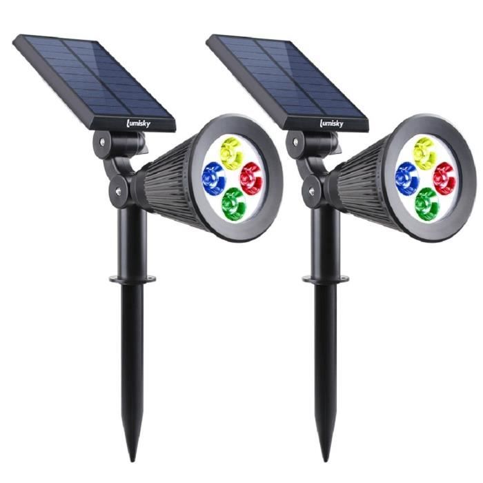 Lumisky pack of 2 Waterdown Outdoor Solar Spots - 4 colorful LEDs - 200 LM - Pivoting head at 90 ° C