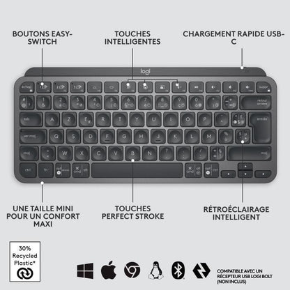 Logitech Wireless Keyboard - MX Keys Mini - GRAPHITE - Compact, Bluetooth, Backlit for MAC, iOS, Windows, Linux, Android
