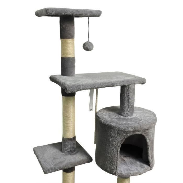 PALOMA Dark grey cat tree 40 x 40 x 114cm - 3 platforms, 1 rope, 1 niche, scratching posts