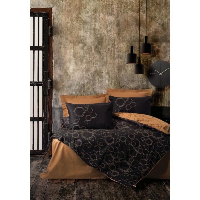 Bedding set - 1 duvet cover 220 x 240 cm + 2 pillowcases 60 x 60 cm - 100% cotton - Copper