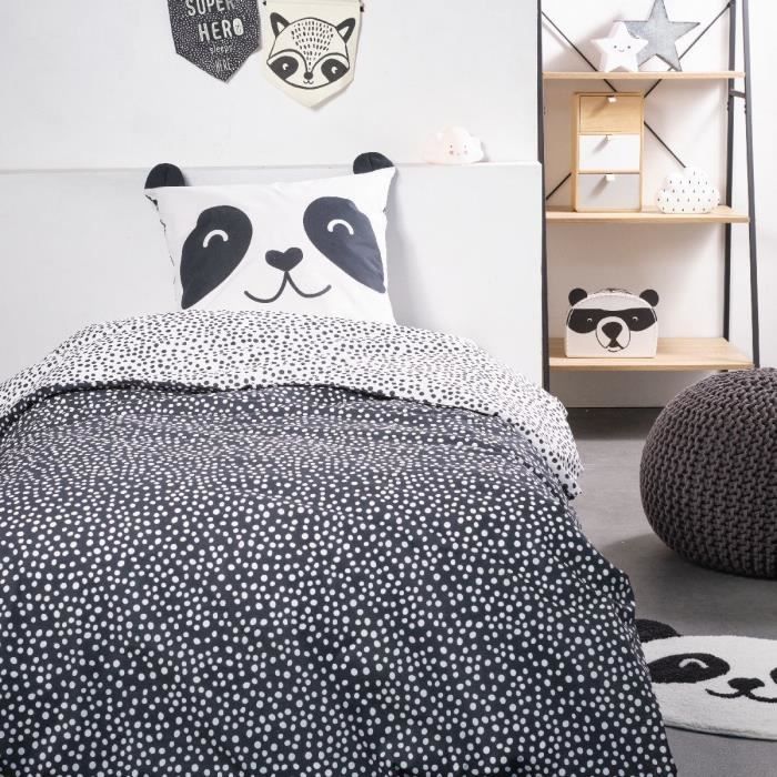 TODAY bed set - duvet cover 140x200 + 2 pillowcases 63x63 - 1 person - FUNNY2.8 - White and black