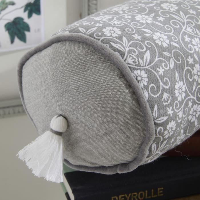 Polochon Cushion - TODAY - CHARME - Dark Grey Capucine Print - 45 x 15 cm